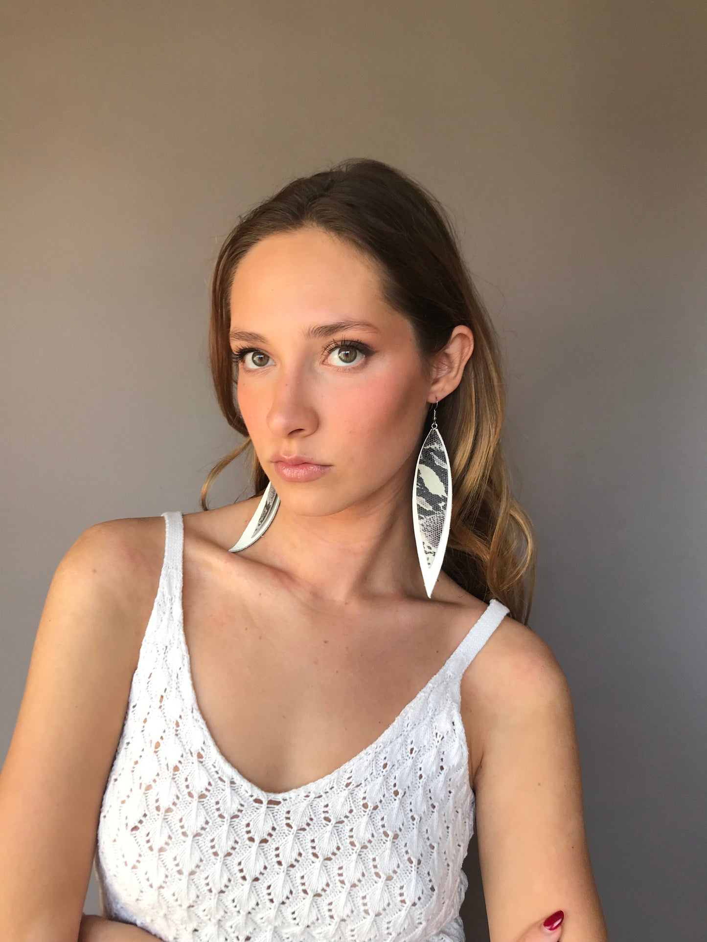 Black and white leaf earrings