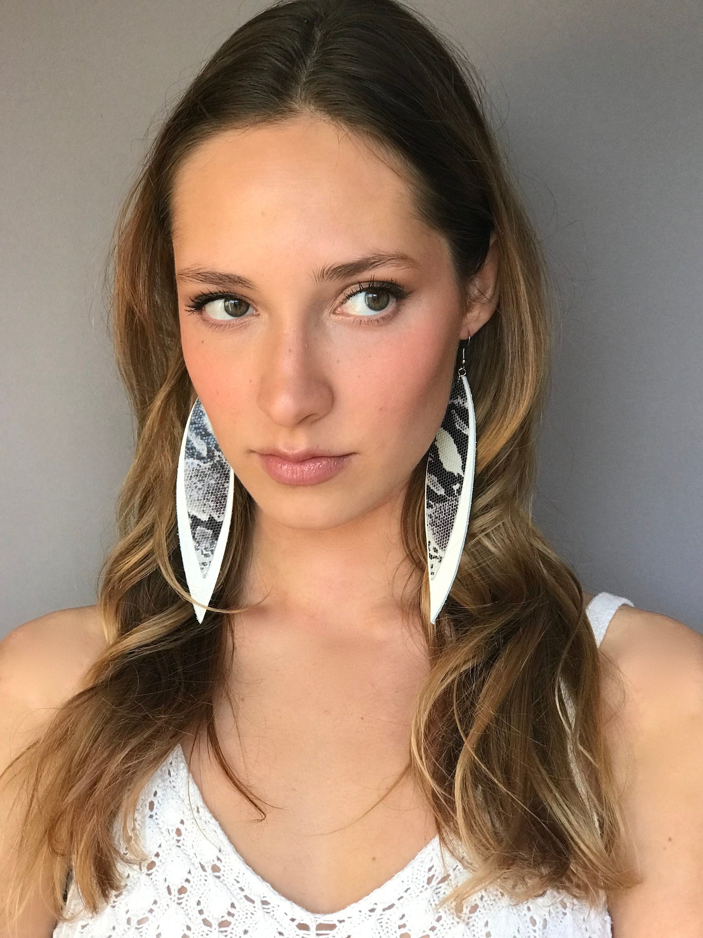 Black and white leaf earrings