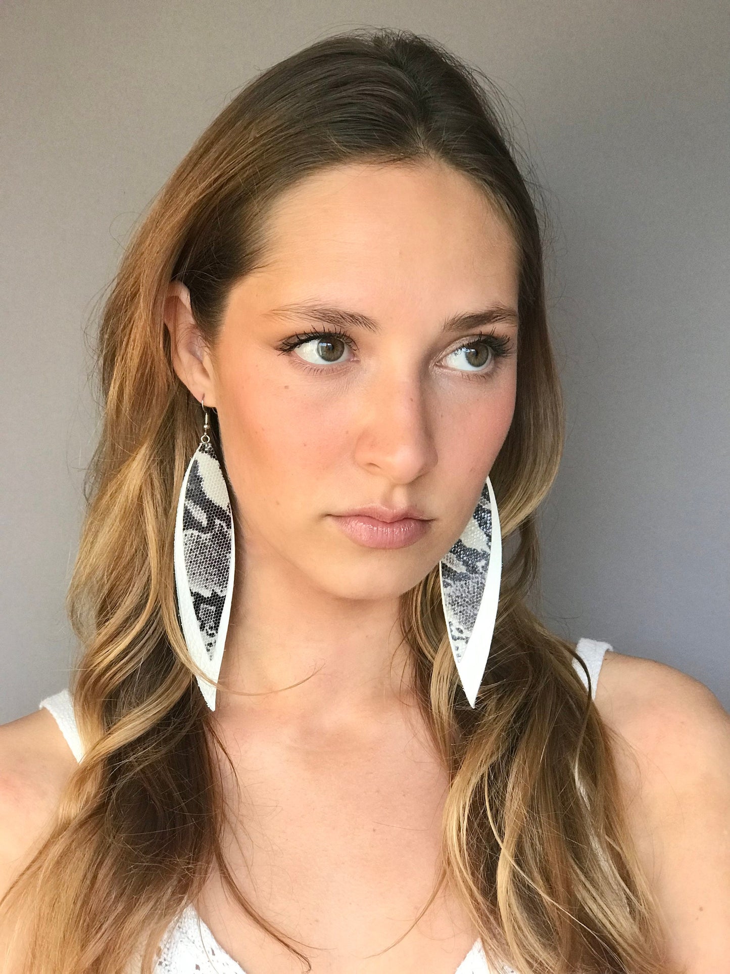 Black and white leaf earrings