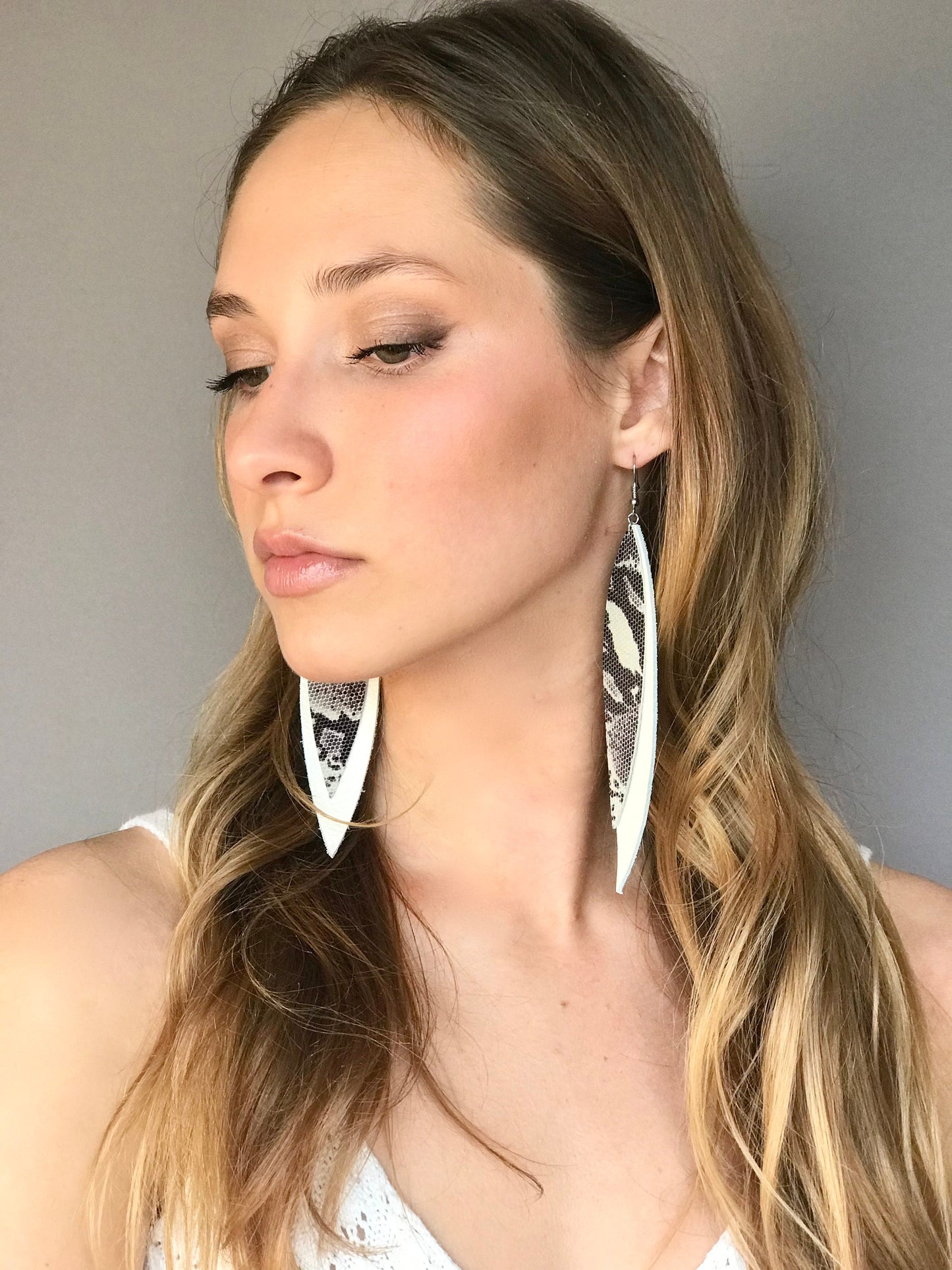 Black and white leaf earrings