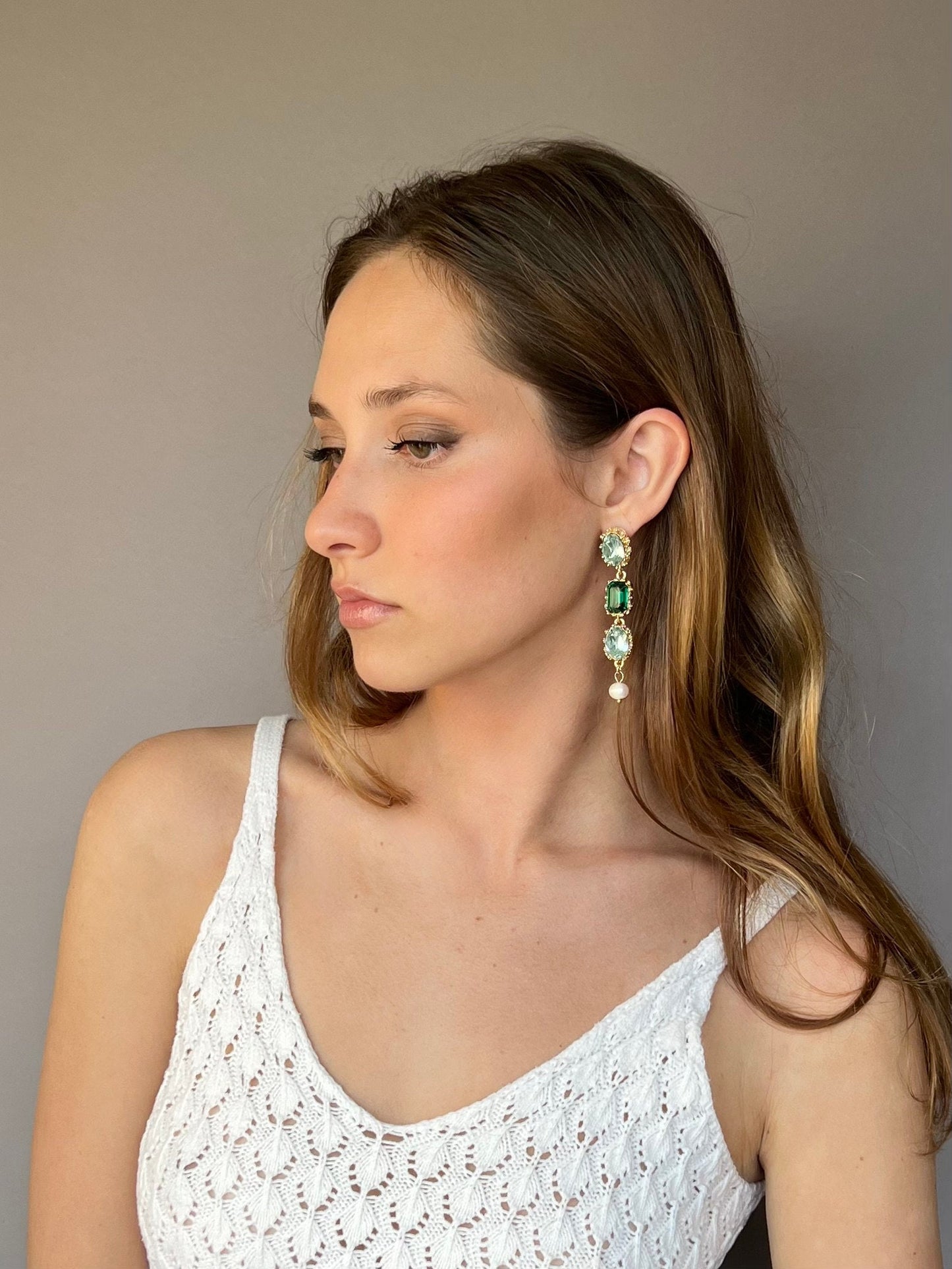 Green crystal drop earrings