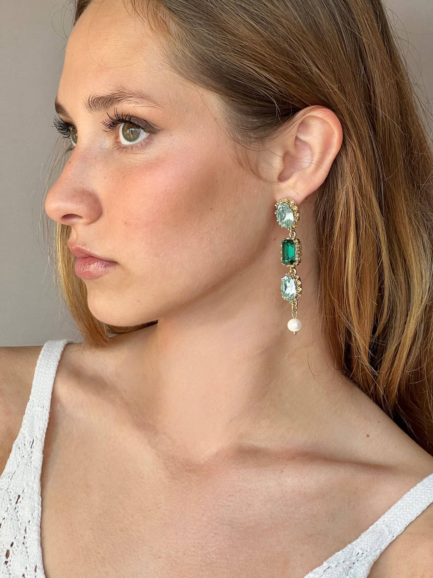 Green crystal drop earrings