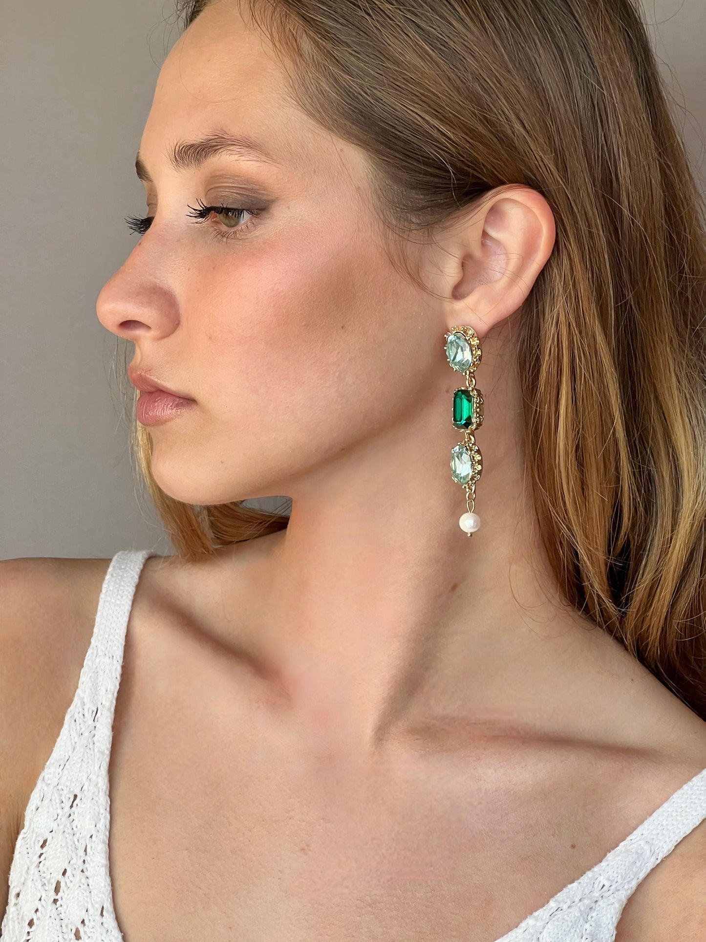 Green crystal drop earrings