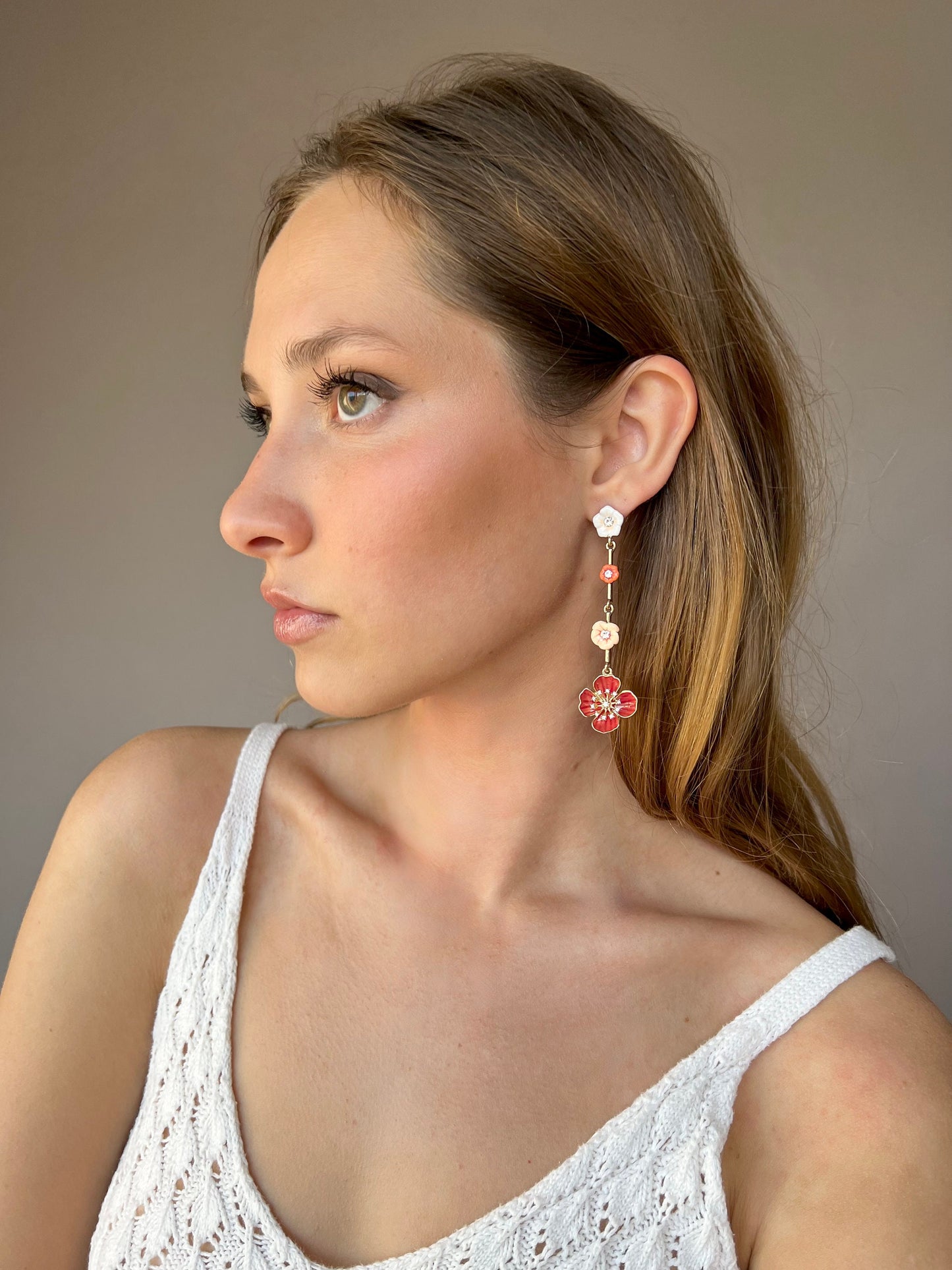 Red flower earrings