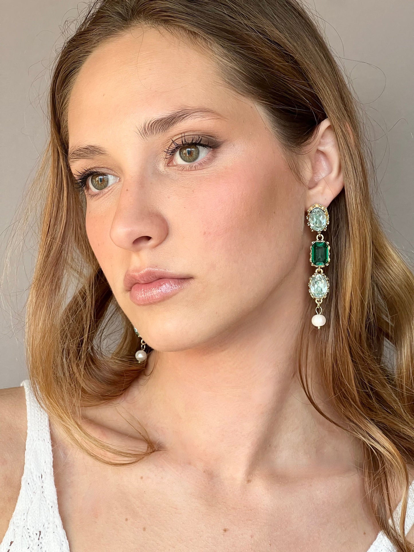 Green crystal drop earrings