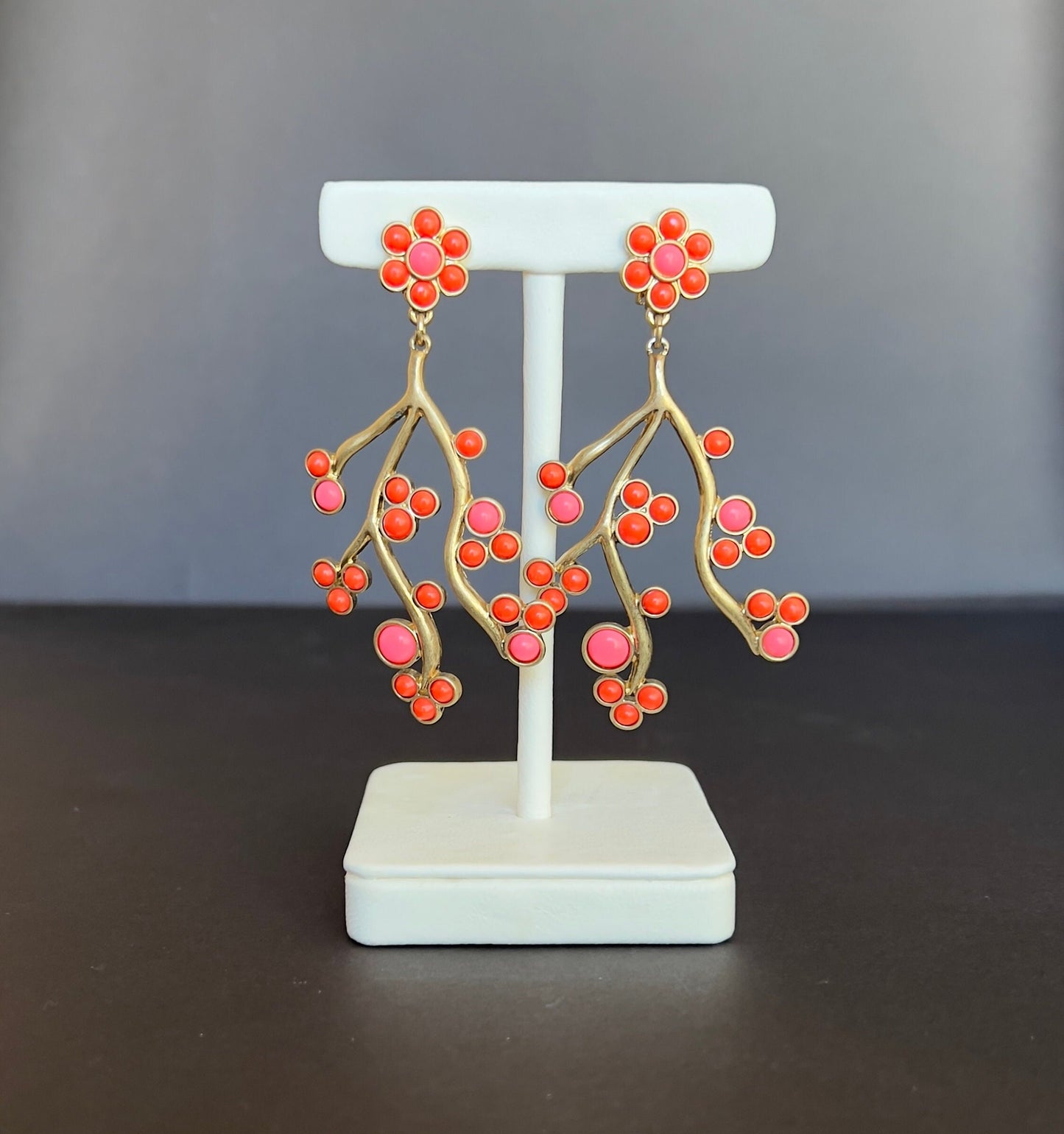 Coral flower branch earrings