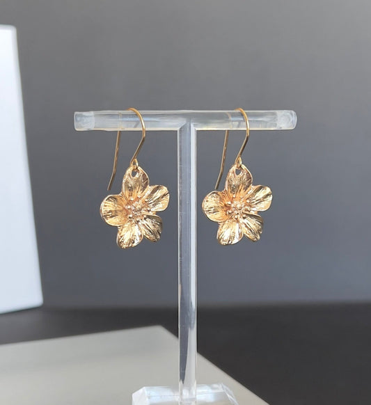 Gold cherry blossom flower earrings