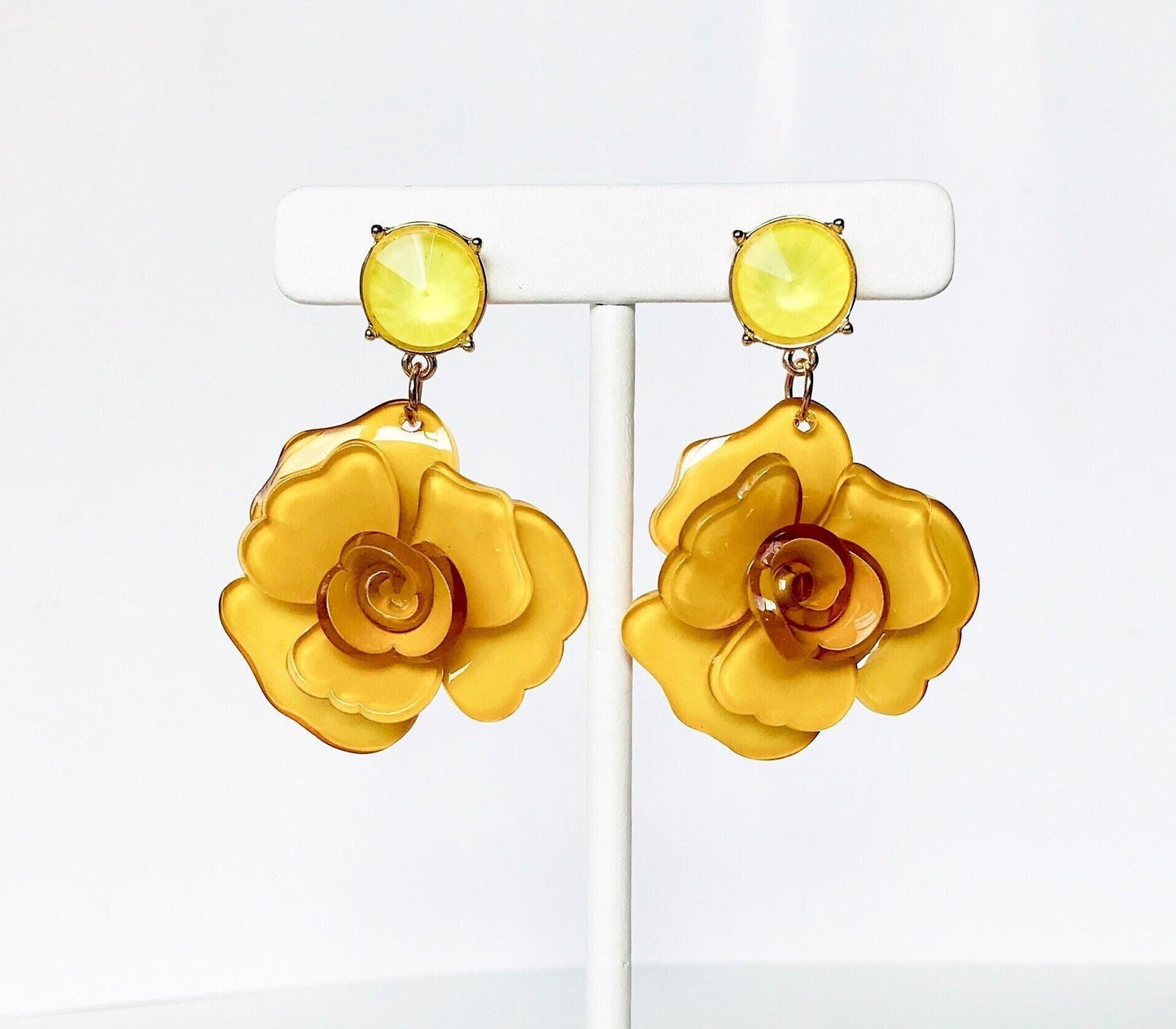 Mustard yellow flower earrings