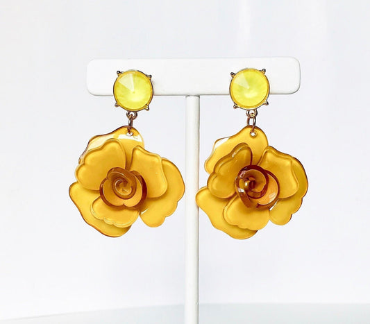 Mustard yellow flower earrings