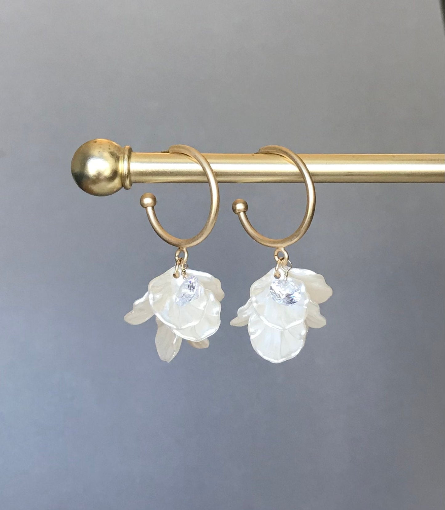 White petal hoop earrings