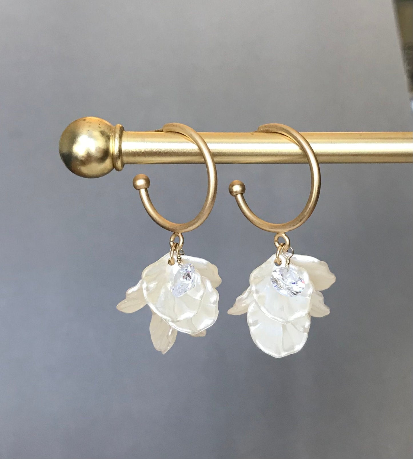 White petal hoop earrings