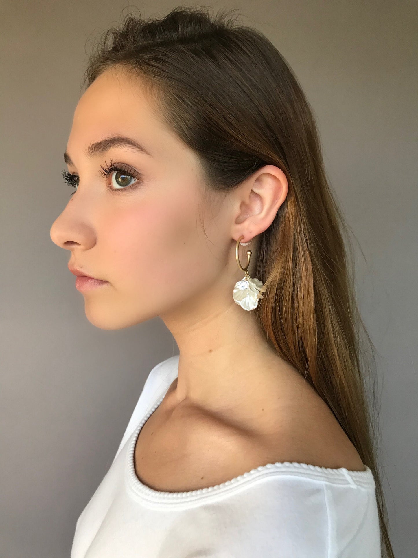 White petal hoop earrings