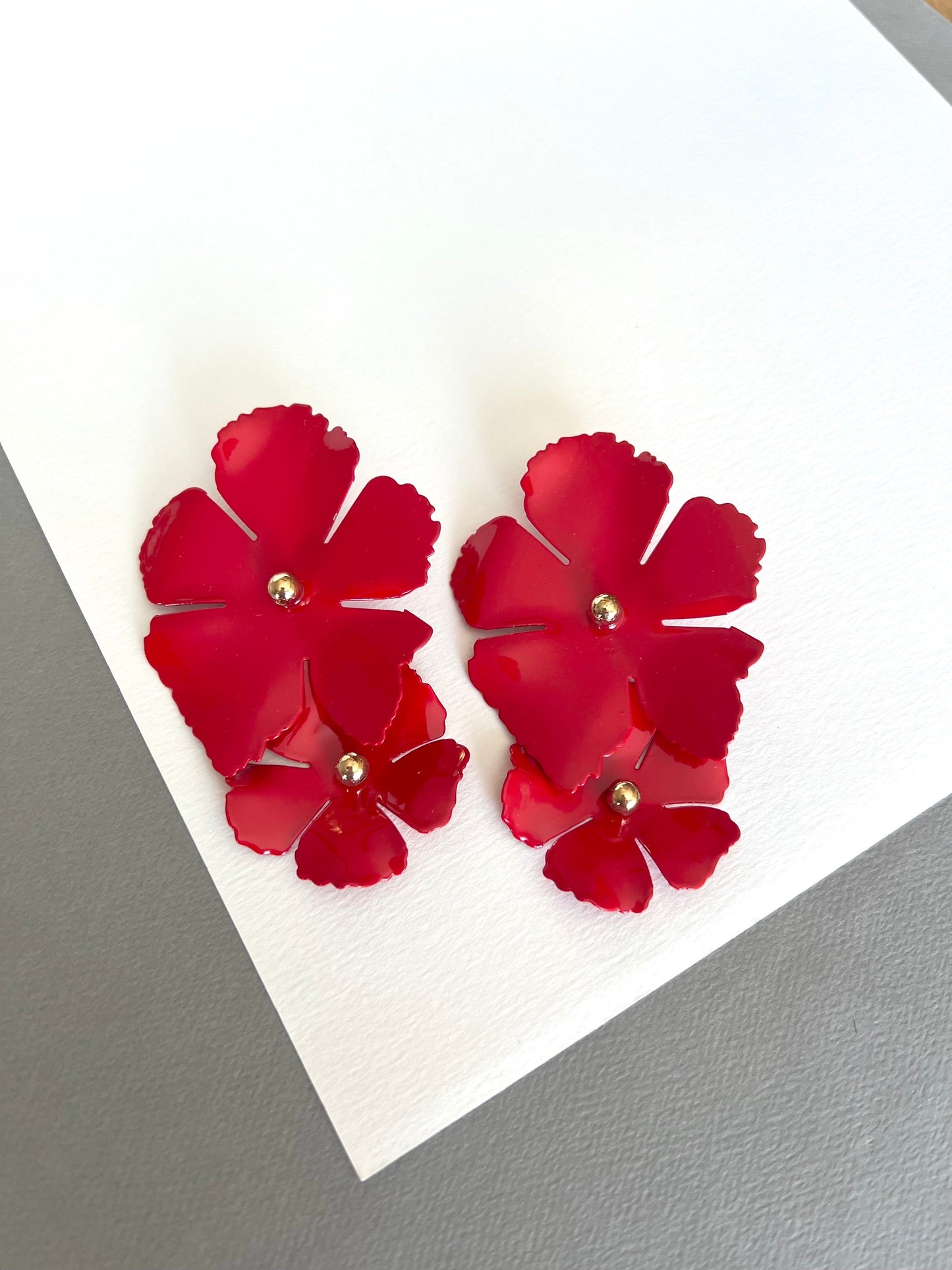 Large red flower earrings