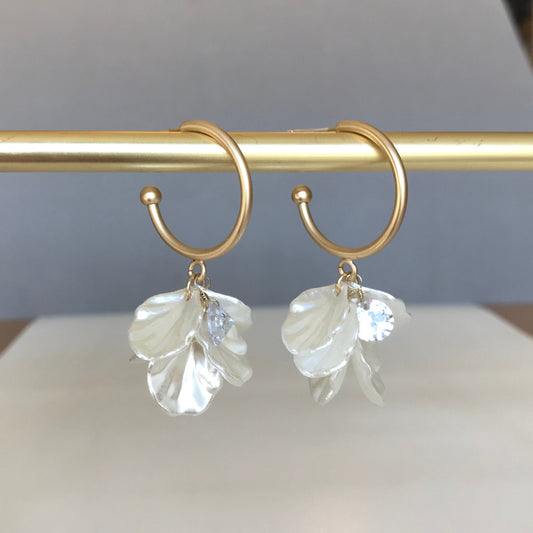 White petal hoop earrings